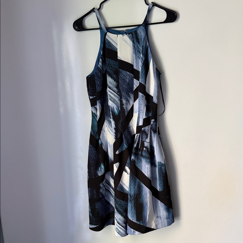 Vince Camuto Blue and Black Geometric Mini Dress